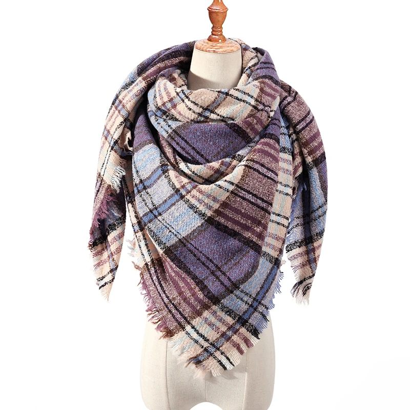 

New Spring Winter Triangle Scarf For Women Plaid Warm Cashmere Scarves Female Shawls Pashmina Lady Bandana Wraps Blanket