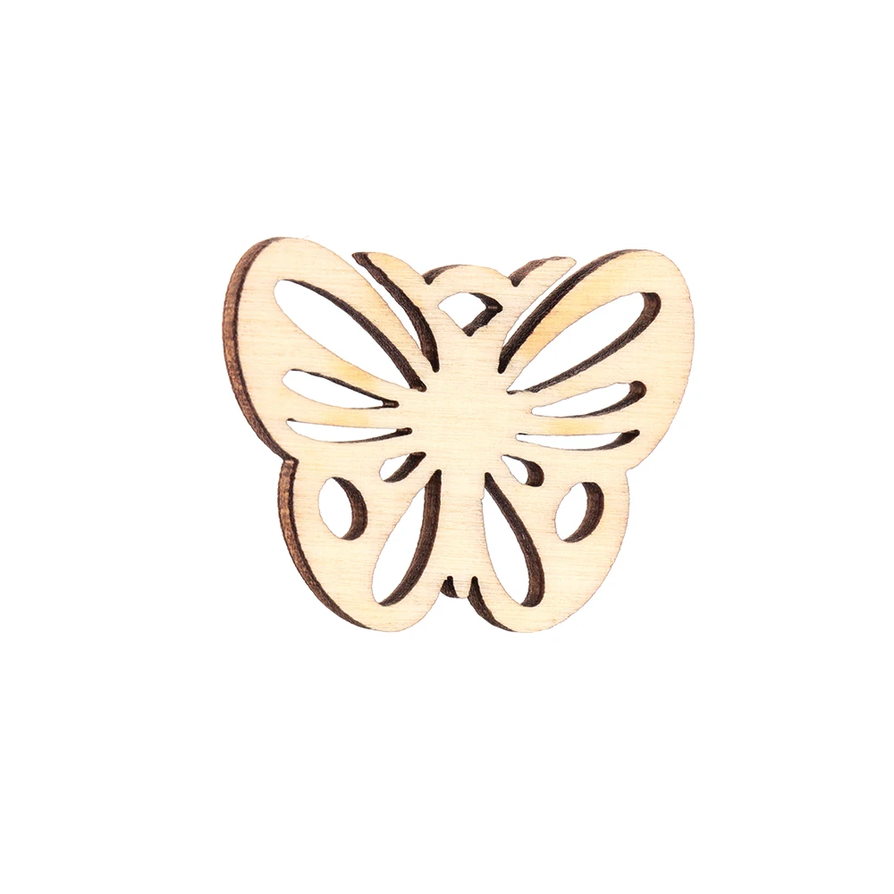 50PCS/Pack DIY Craft Wood Blank Butterfly Pattern Embellishments Wood Color Wedding Love Tags String Hanging Pendants