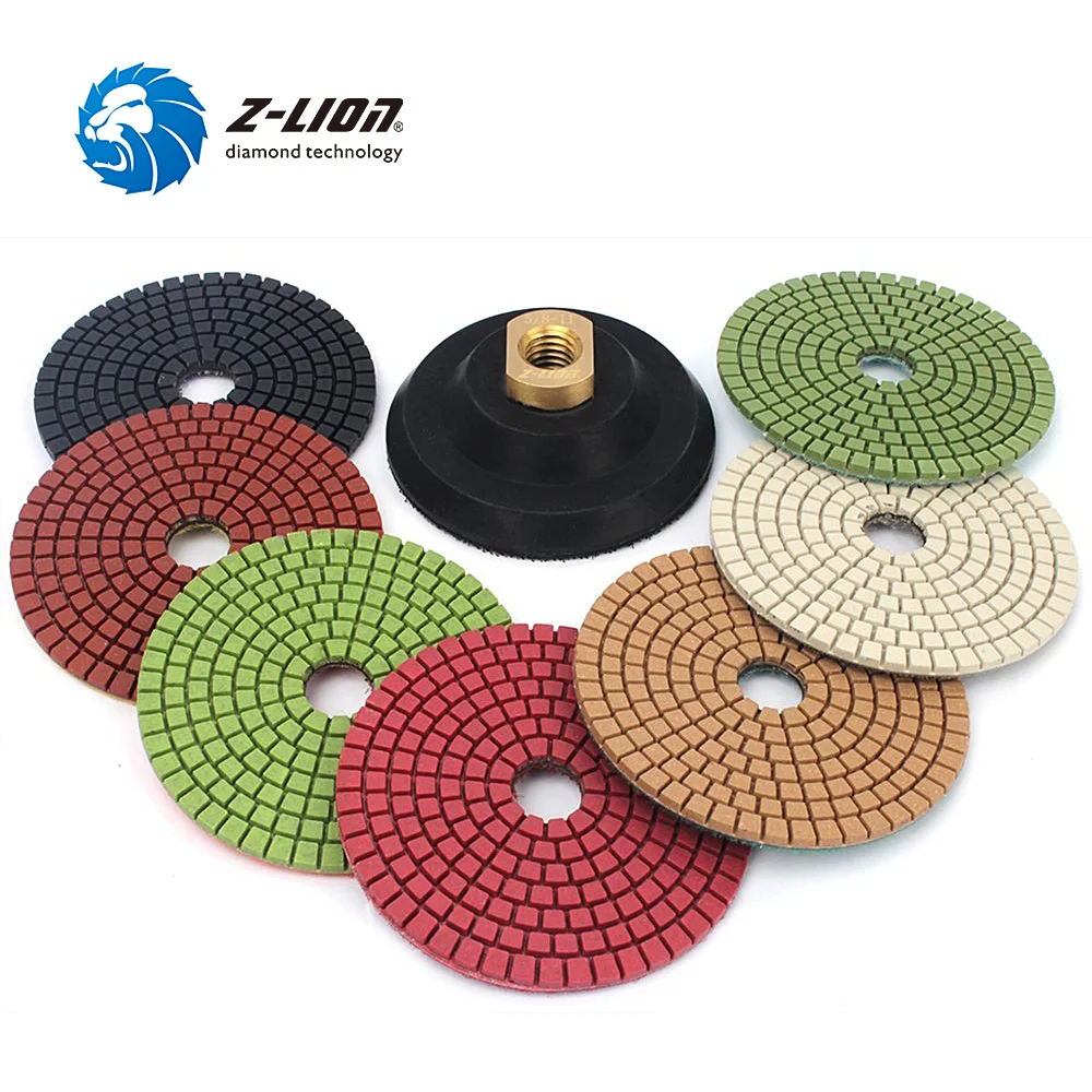 

Z-LION 8 Pcs 4" Diamond Polishing Pads Concrete Grinding Disc Floor Sanding Resin Flexible Pad with Rubber Backer Diamond Tool