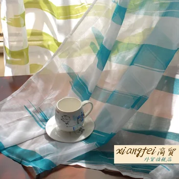 

140 * 250cm sky blue and grass green sheer curtain decorated voile curtains with punching process for bedroom and living room