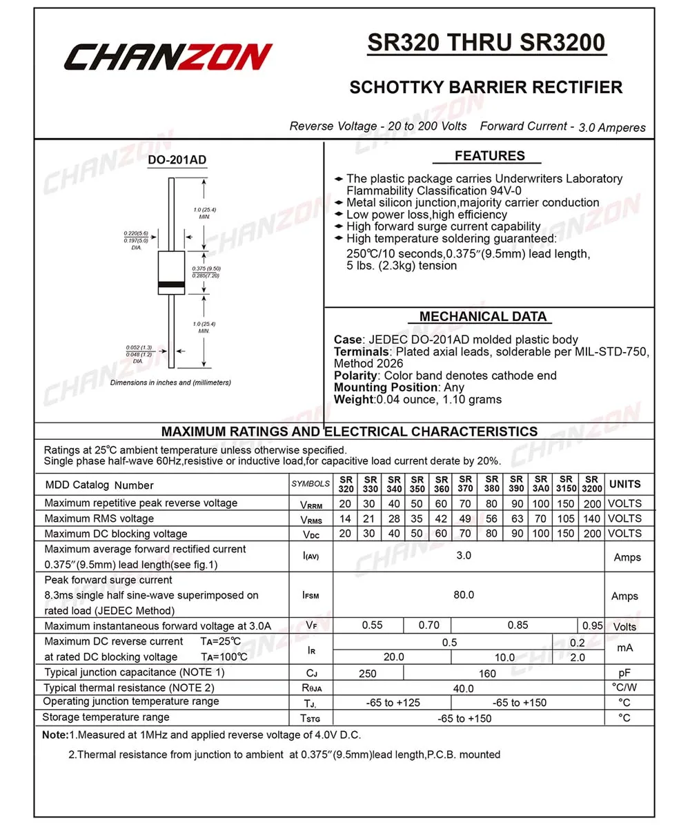 (20 шт.) SR360 (SB360) Диоды выпрямителя барьера Шоттки 3A 60 V DO 201AD (DO 27) Axial 3 Amp Volt SR 360|Диоды| |