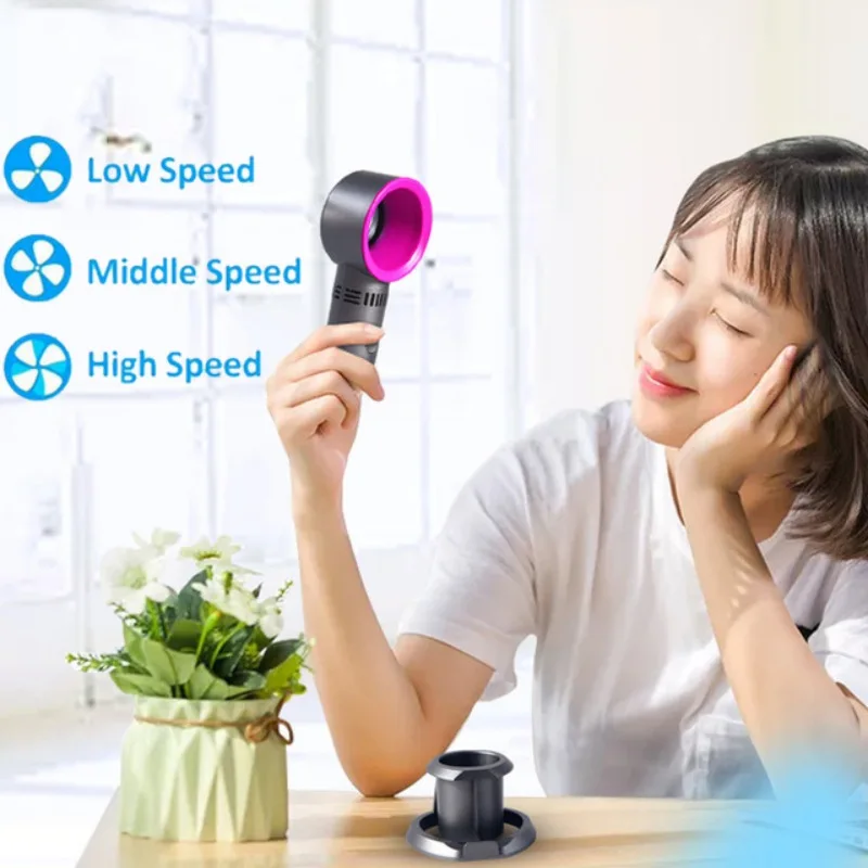 Mini Handheld Fan Leafless USB Rechargeable Summer Quiet Air Cooling Portable Desktop Fan for Home Office Room Outdoor Travel