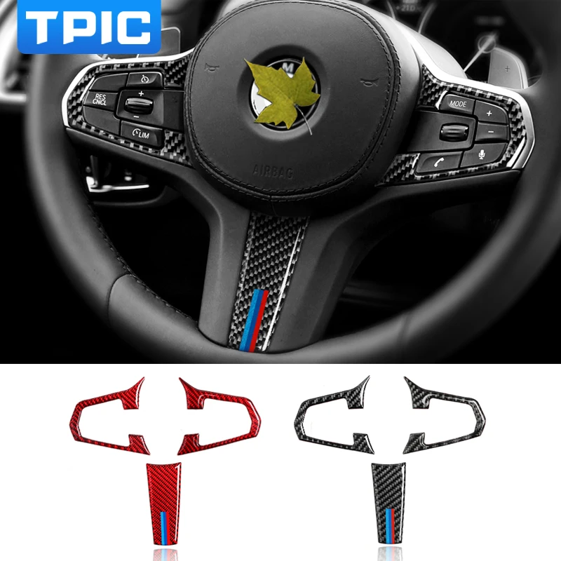 

TPIC Interior Decoration Carbon Fiber Steering Wheel Trim Sticker Car styling For BMW G01 G02 G30 X3 X4 5 Series Accessories