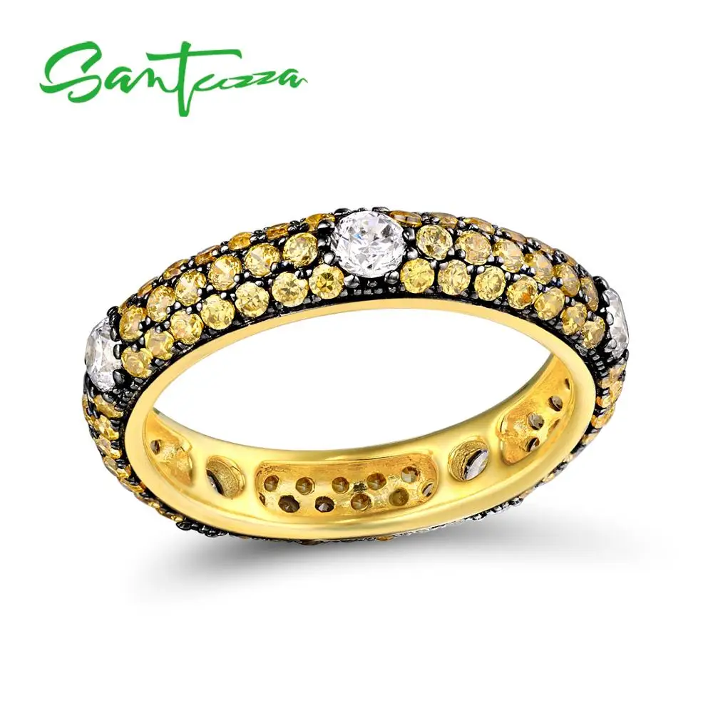 

SANTUZZA Silver Rings For Women 925 Sterling Silver Yellow Cubic Zirconia Fashion Eternity Rings for Ladies Party Trendy Jewelry