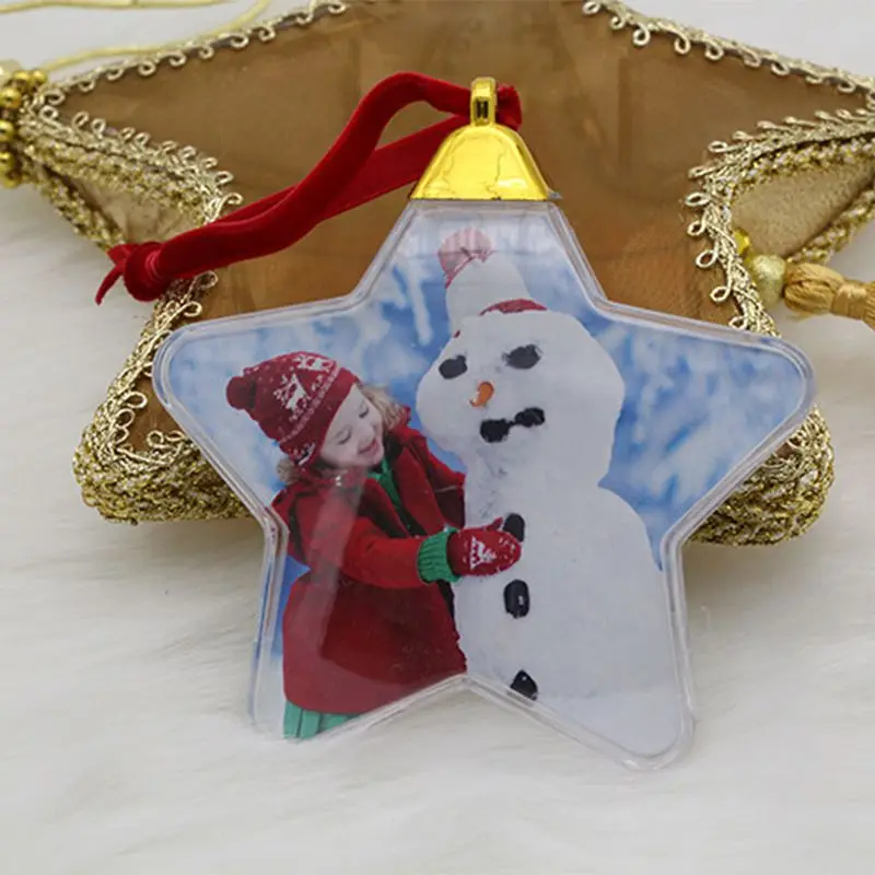 Рождественская прозрачная пластиковая фотография, шар с пятью звездами, рождественские украшения, Рождественская елка, подвесной Декор для дома, сделай сам, вечерние подарки для детей