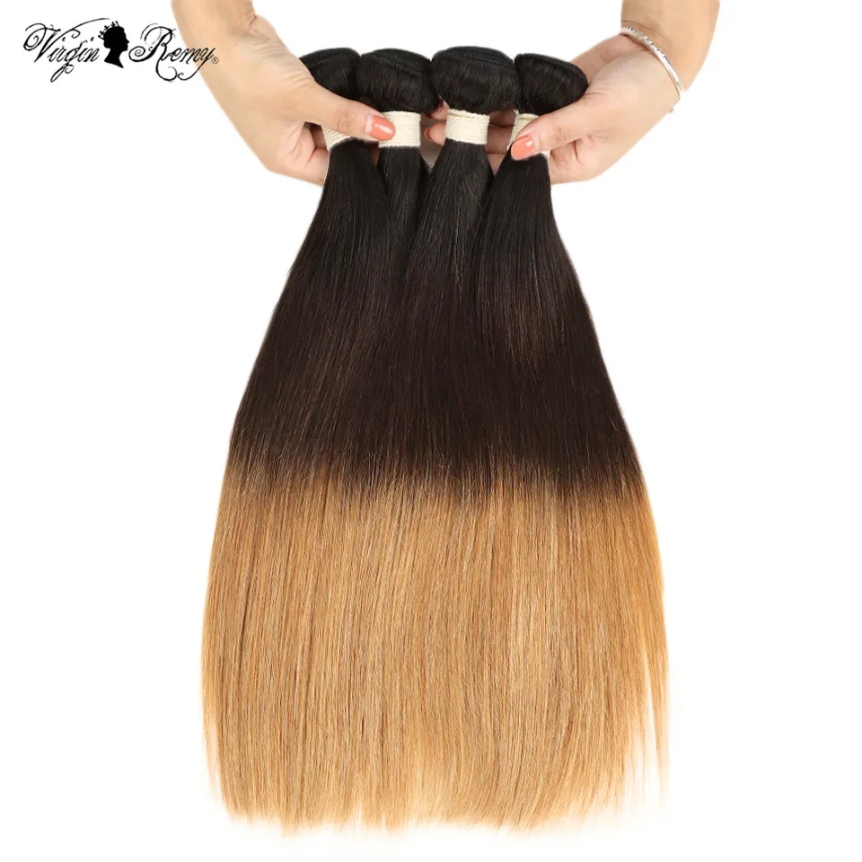 Queen Virgin Remy Hair T1B/4/27Color Brazilian Straight Hair Bundles Ombre Human Hair Extensions 3 Tone Color Hair Weave Bundles