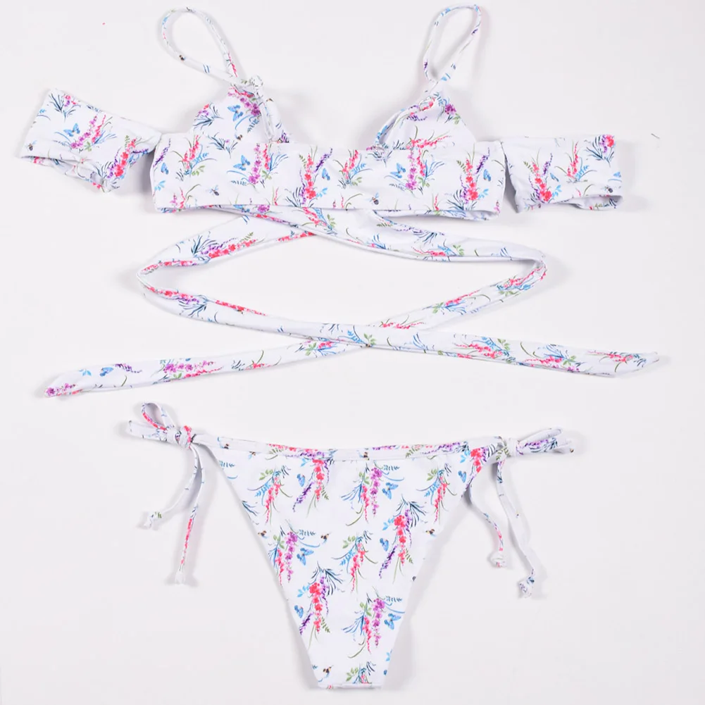 

Newly Ladies Split Swimwear Printed Pattern Tied Bikini Briefs for Swimming BN99