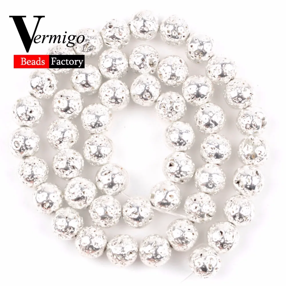 

High Quality Silver Volcanic Lava Hematite Beads Natural Stone Spacer Loose Beads For Jewelry Making Diy Bracelet Necklace 15"