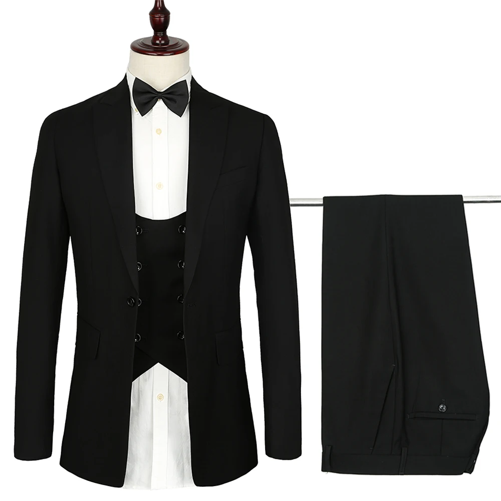 

Euro size 2019 black Men Suits 3 Pieces Best Man Jacket Terno Slim Costume Homme Formal Groomsmen Groom Tuxedos Wedding