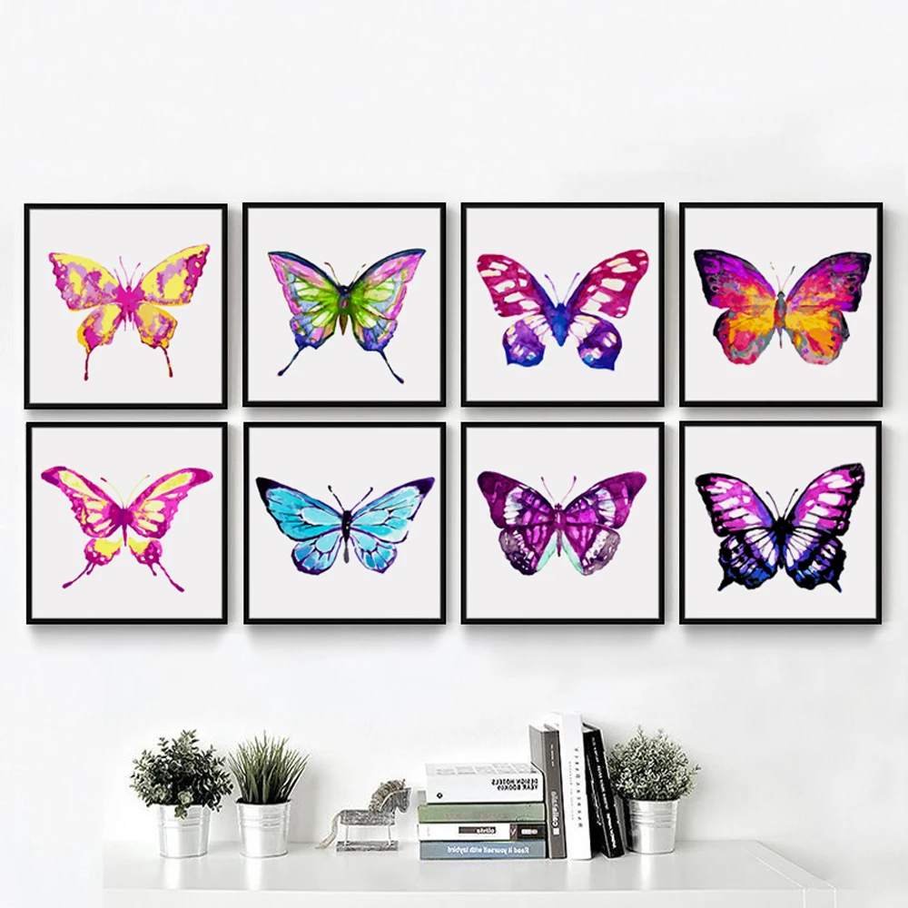 FGHGF Watercolor Insects Beautiful Colorful Butterfly Canvas Painting Art Print Poster Wall Picture for The Home Decor | Дом и сад