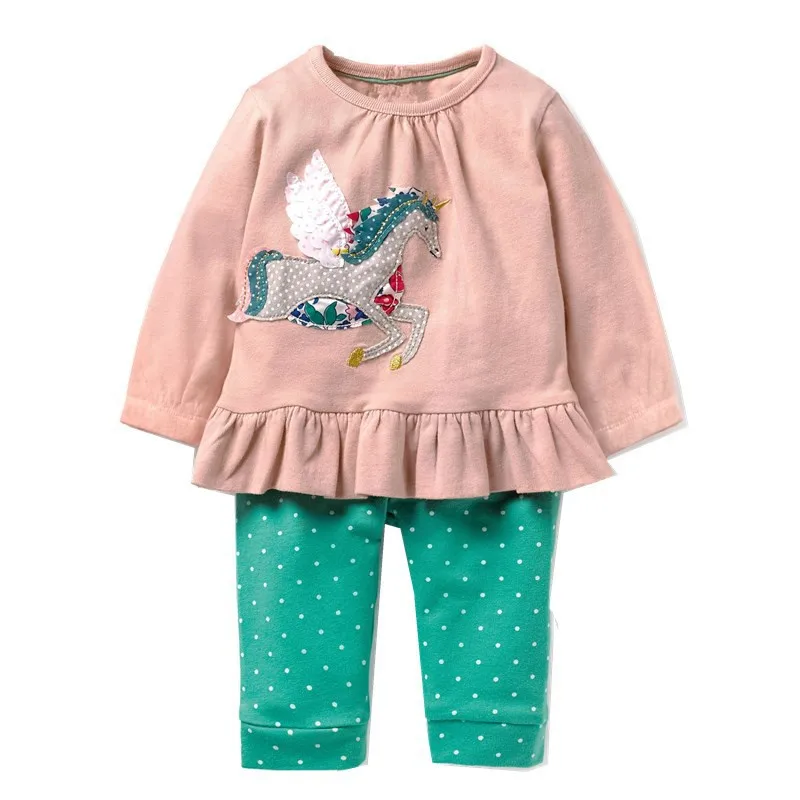 Jumping meter/брендовые комплекты одежды для девочек с карманами и цветочным принтом; хлопковая осенне-Весенняя детская одежда полосатые наряды; костюм для девочек - Цвет: T8131 PINK unicorn