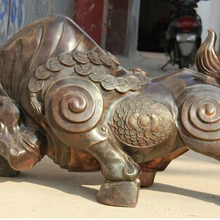 4" Китайский Бронзовый Богатство Деньги животных Зодиак Год Bull Волов скульптура Статуя