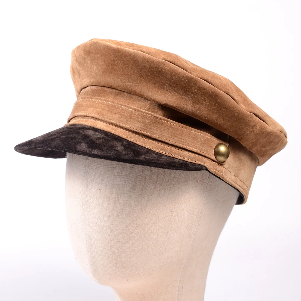 RY994 весенние мужские/женские натуральная кожа нубук береты шапки с пряжкой на ремне для студентов темно-синие золотые шапки Newboy Gorro Casquette