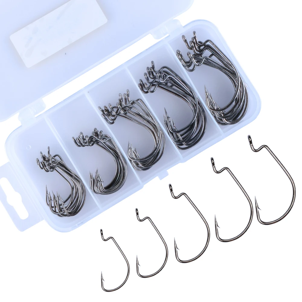 Goture 50pcs/lot Offset Wide Gap Round Bend Worms Fishing Hooks Crank