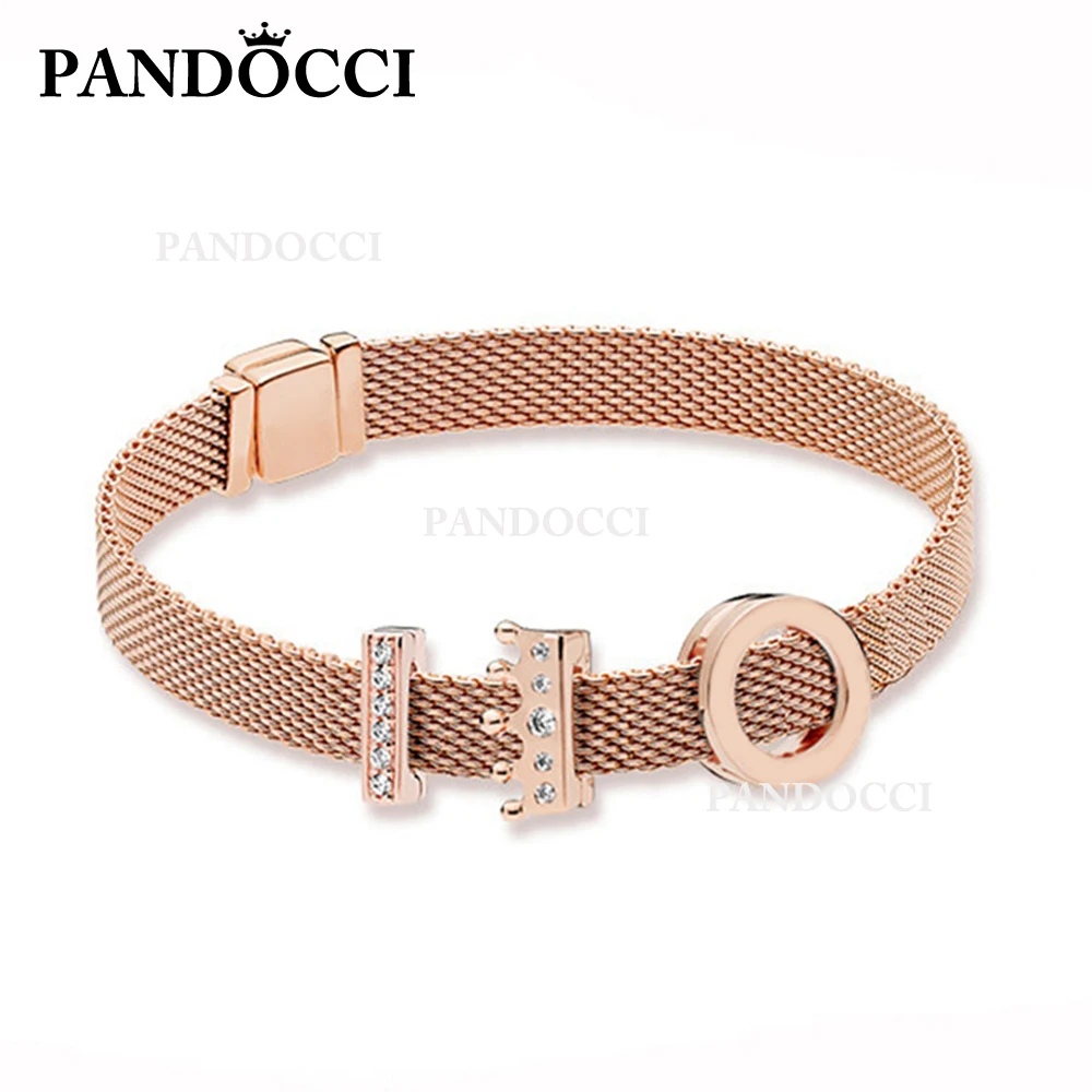 

PANDOCCI 100% 925 Sterling Silver Rose Reflexions Logo Clip Charm Rose Reflexions Crown Clip Timeless Clip Charm Bracelet Set