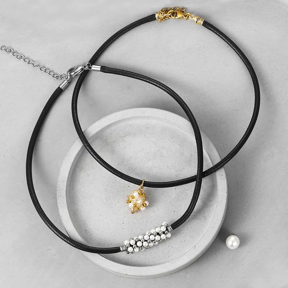 

Women's Choker Necklace Bead Charm Black Leather Choker Fashion Woman Jewelry Gifts For Women Stainless Steel Clasp 3mm DNM04