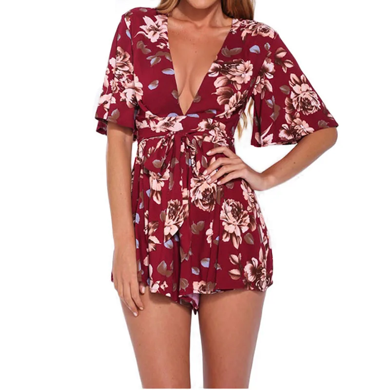 

Bohemian Print Women Playsuits 2019 New Brand Floral Romper Jumpsuits Women's Summer Beach Shorts One-Piece Playsuits