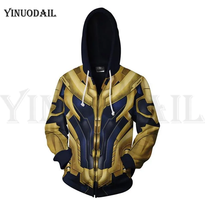 

Men and Women Zip Up Hoodies The Avengers Endgame Thanos 3D Hooded Jacket Captain Marvel Sweatshirt Streetwear Cosplay Costume