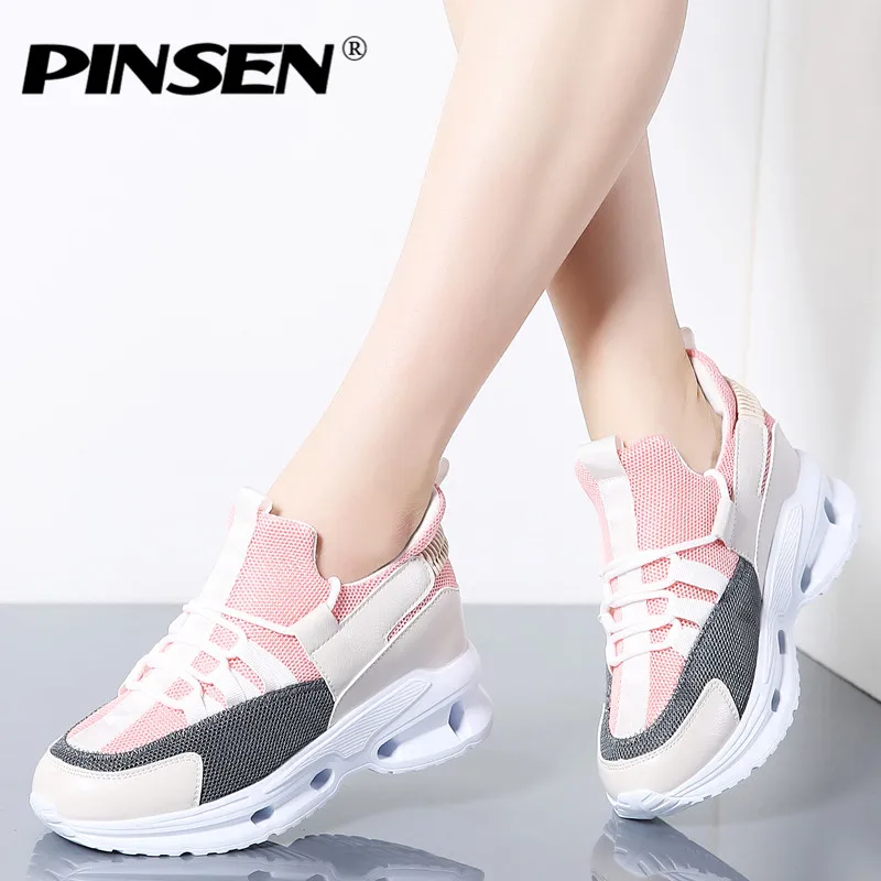 PINSEN/Новинка года; модные кроссовки, визуально увеличивающие рост; Женская Весенняя повседневная обувь на плоской платформе; женские кроссовки на шнуровке; женская обувь