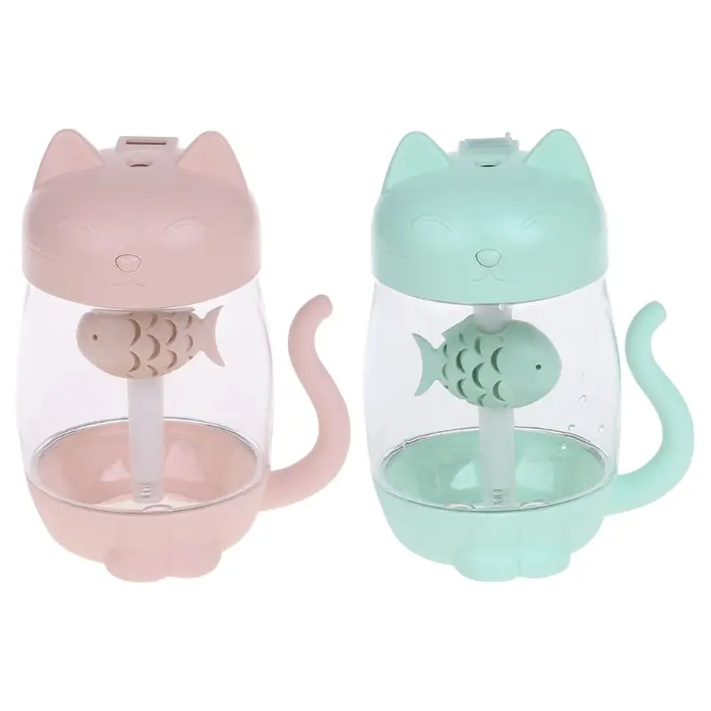 

3-in-1 Cute Cat Ultrasonic Humidifier Aroma Diffuser With LED Light & USB Fan 350ml
