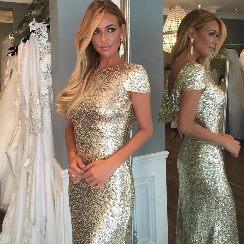 Gold Sequin Bridesmaid Dresses Mermaid Backless Shiny Long Gold Sequin Bridesmaid Dresses Mermaid Backless Shiny Long Party Dress Short Sleeves Gowns Vestidos De Dama On Aliexpress Alibaba
