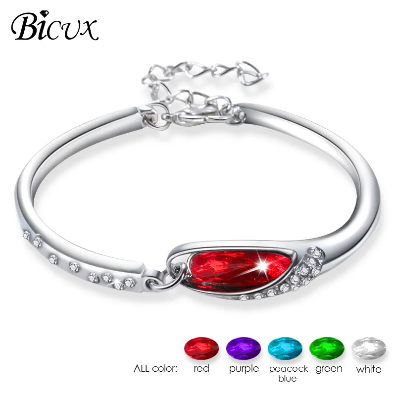 

BICUX 2018 Fashion Stainless Steel Silver Crystal Bracelets Gifts for Women Lady Link Chain Women Charm Bracelet Bangles Jewelry