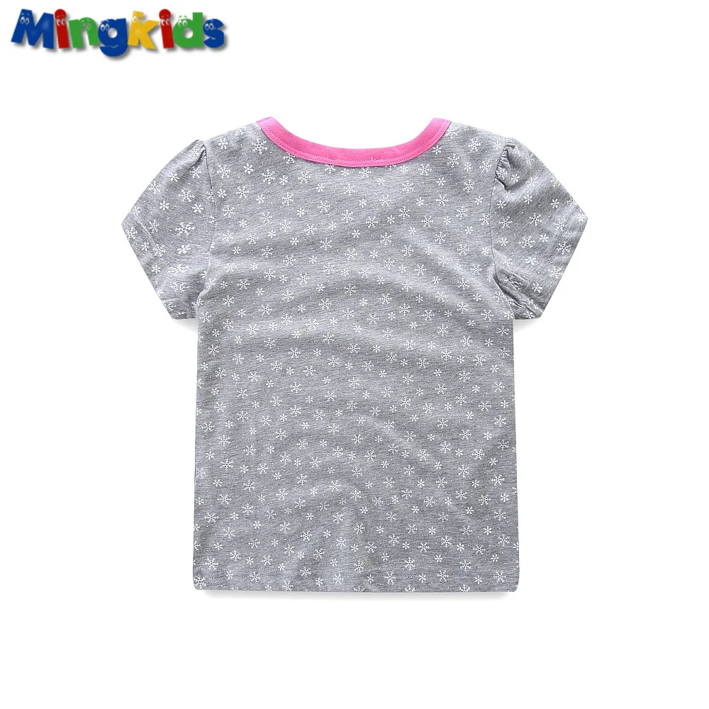 Mingkids/модные футболки для девочек; летние хлопковые топы с короткими рукавами и рисунком медведя; детские футболки