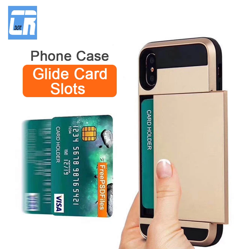 

Luxury Phone Case for iPhone X XS Max XR Case Armor Slide Card Slot PC Phone Cover for iPhone 7 8 Plus 6 6s TPU Shockproof Coque