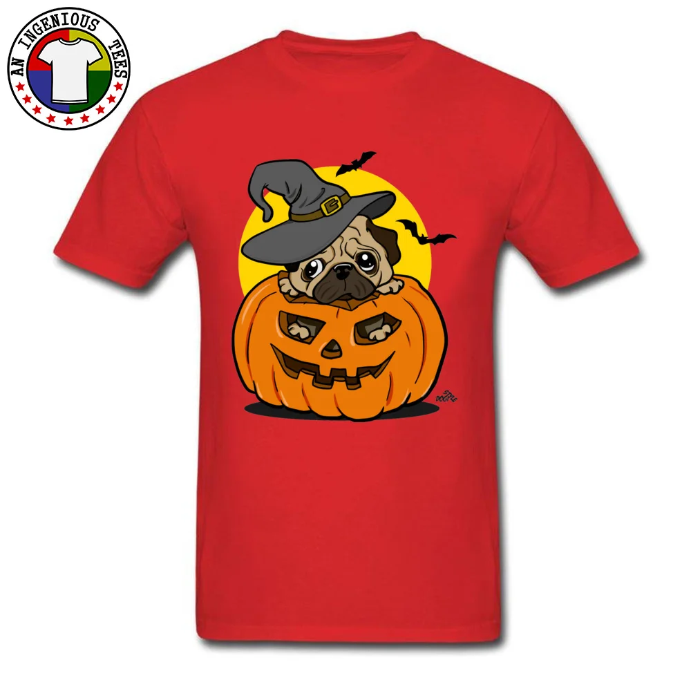 Halloween pug dog Autumn All Cotton O-Neck Tops Tees Short Sleeve Custom T Shirt New Design Camisa T-shirts Drop Shipping Halloween pug dog red