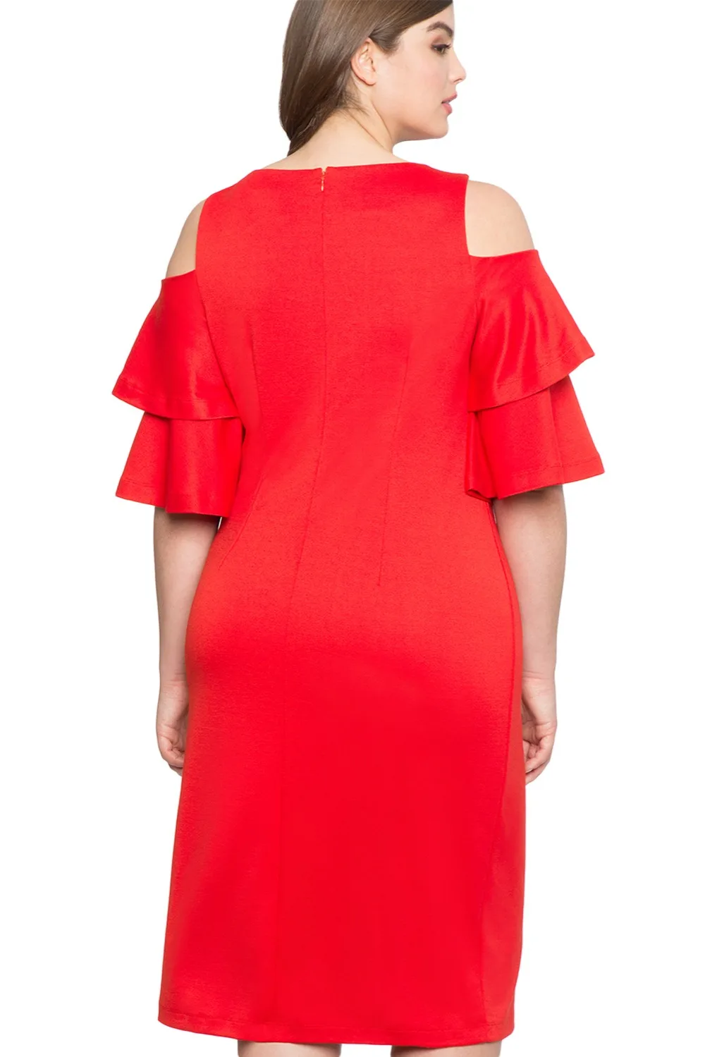 Red-Plus-Size-Flounce-Sleeve-Cold-Shoulder-Dress-LC610319-3-2