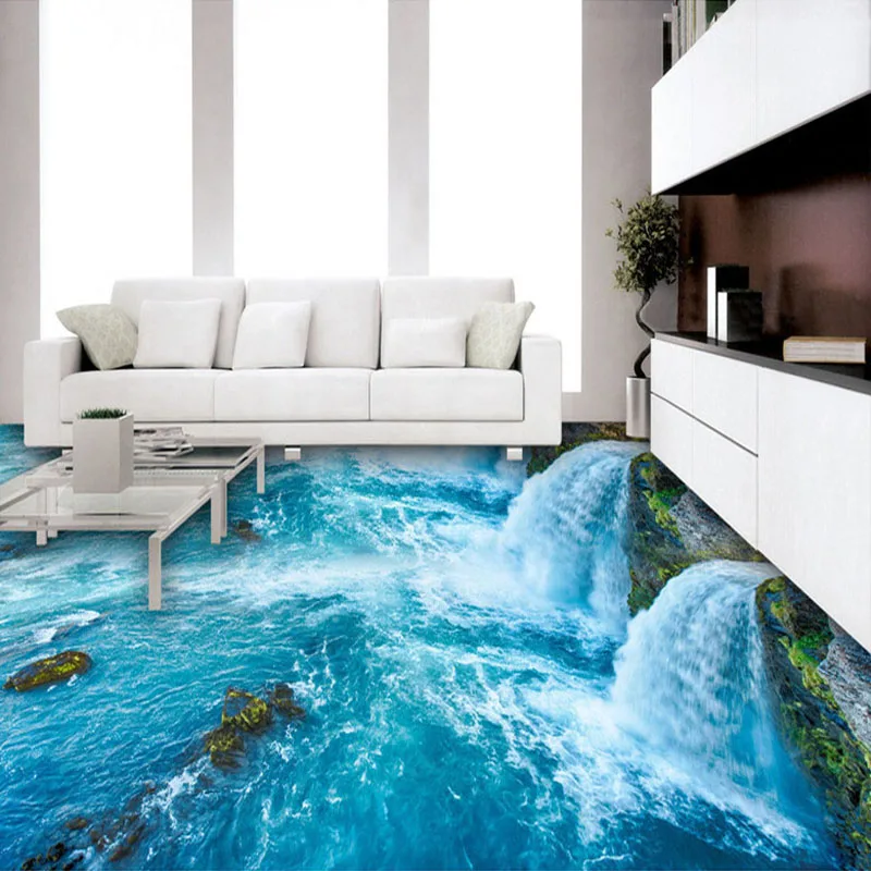 Custom Photo 3D Flooring Wallpaper Waterfall Running Water Modern Hearing Running Water In Walls In Apartment