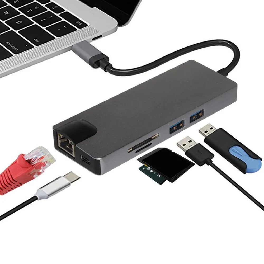 

8-In-1 Adapter Splitter USB Type-C Adapter Type-C To HDMI Converter Secure Digital TF Card Reader Multifunction USB 3.0 Hub
