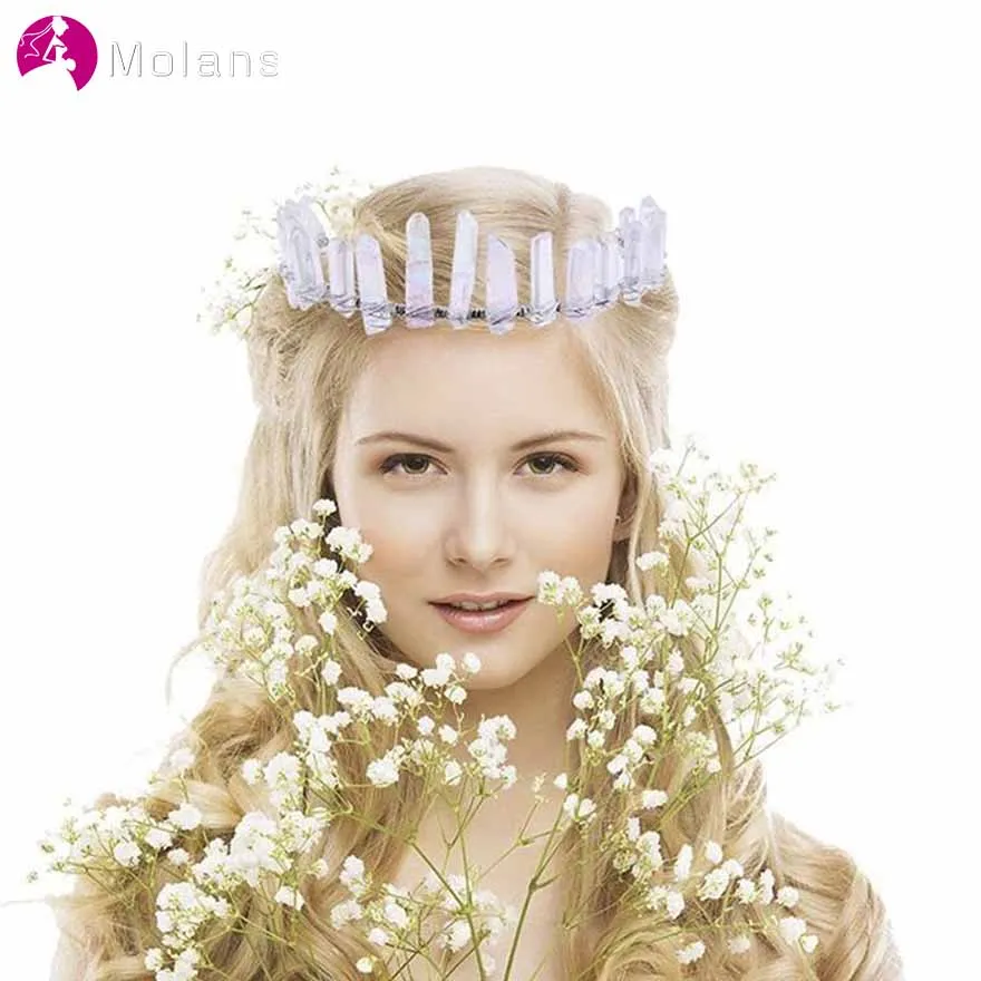 

MOLANS Creative Natural Crystal Crown Hair Accessories for Bridal Wedding Handmade Irregular Stones Alloy Gorgeous Headpiece