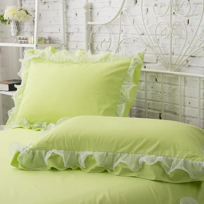 Korean Style Lace Pillow Cover Set - Elegant Solid Color Princess Bedding in White, Blue, or Purple (48x74cm)