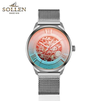 

SOLLEN Men's Skeleton Automatic Watch Waterproof Sport Mechanical Watch Men Silver Top Brand Luxury Hollow Mechanical Watches