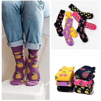

1 Pair New Brand Men Women Long Fruit Funny Socks Cotton Jacquard Unisex Cherry Pineapple Cotton Socks Kawaii Cute Winter Socks