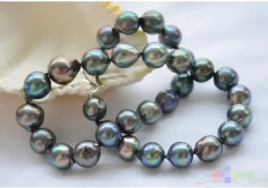 

Hot sale new Style >>>>> lustre 17" 13mm peacock black almost round Edison pearl necklace silver