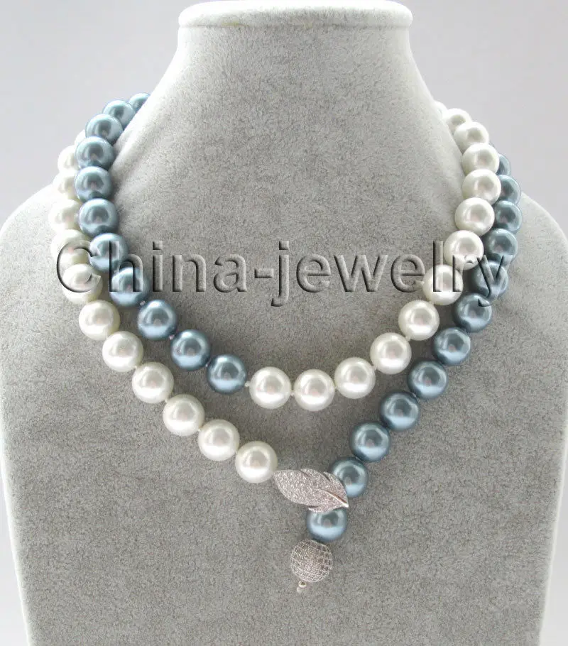 

Wholesale FREE SHIPPING >>>> 33" 12mm perfect round white & dark gray south sea shell pearl necklace