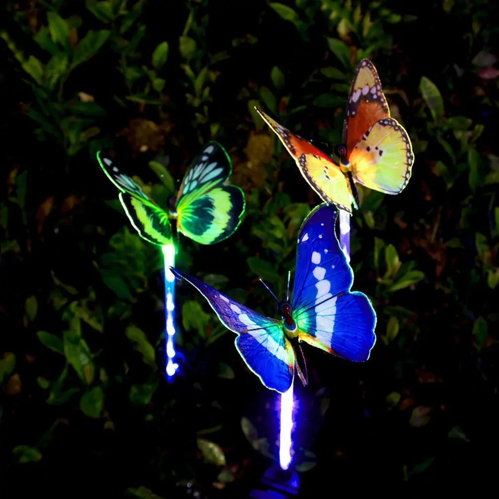 

3PCS/SET Solar LED Fiber Optic Butterfly Garden Solar Lights Outdoor Garden Stake Lights Home Decoration Lawn Lamp Waterproof