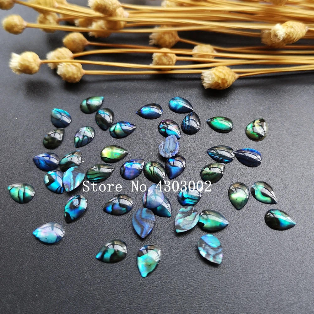 

100pcs/lot 5x7mm Natural Pear Cabochon Blue Abalone Shell Mother of Pearl shell Teardrop Peacock MOP Pearl shell for Fake Nails