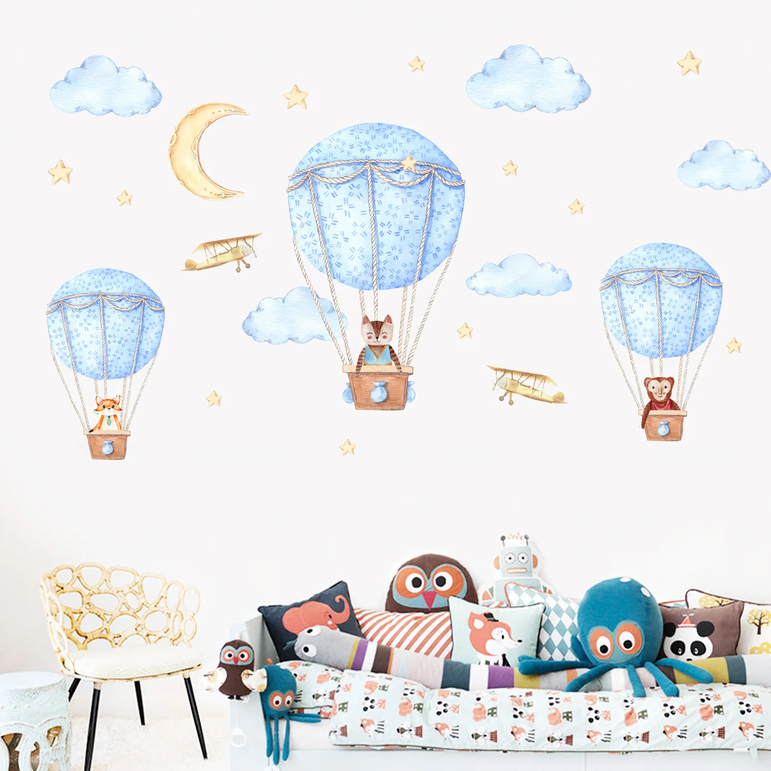 Мультфильм воздушный шар наклейки на стену животные небо звезды для детской комнаты ПВХ водонепроницаемые съемные настенные наклейки Гостиная Фреска