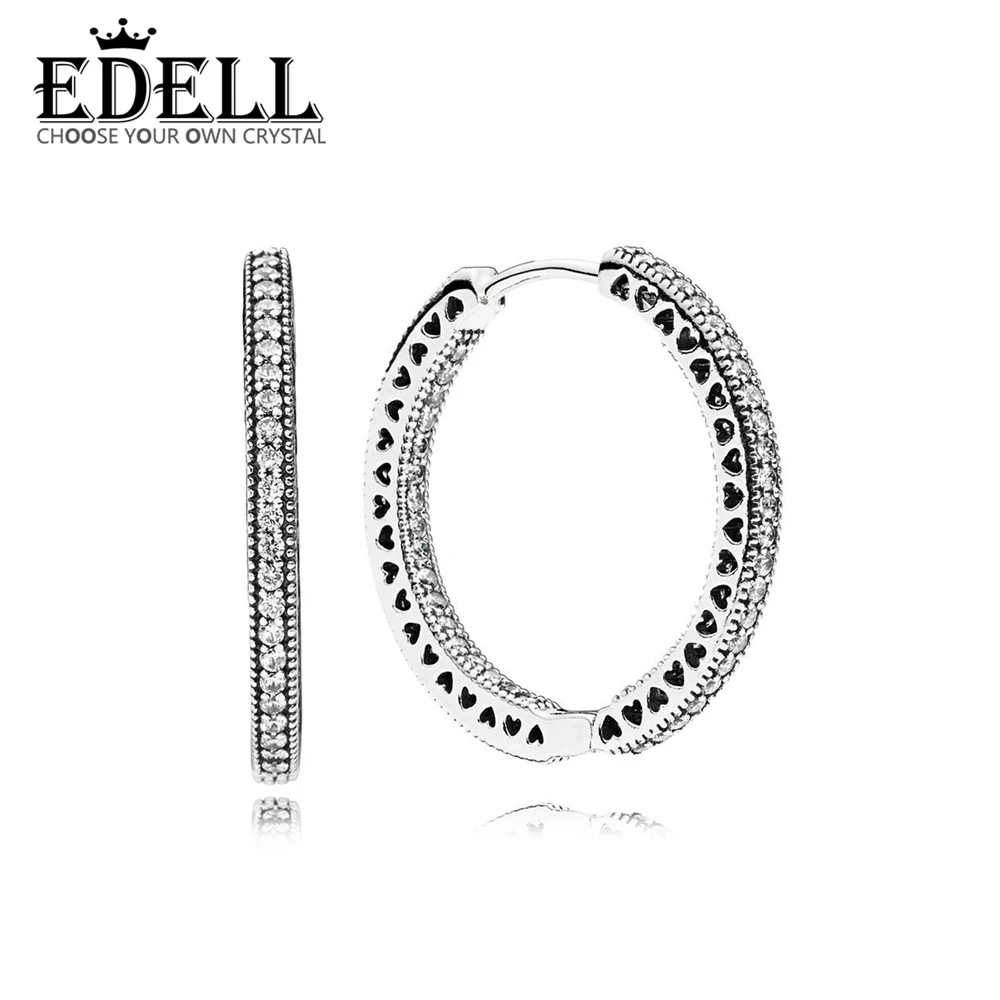 

EDELL 100% Sterling silver 1:1 Glamour 296319CZ Oorsieraden Harten van Earring Original Women wedding Fashion Jewelry 2018