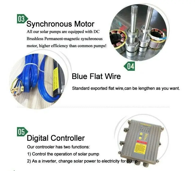 Perfect HSH-Flo 3" 1HP 750W 48VDC 255Ft Head 792GPH Solar Submersible Water Deep Well Pump 4