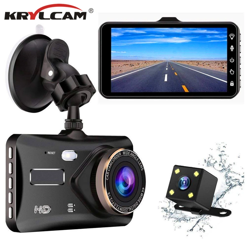 Krylcam BT100 4 &quotDVR Dash камера с двумя объективами сенсорный экран ночное видение g