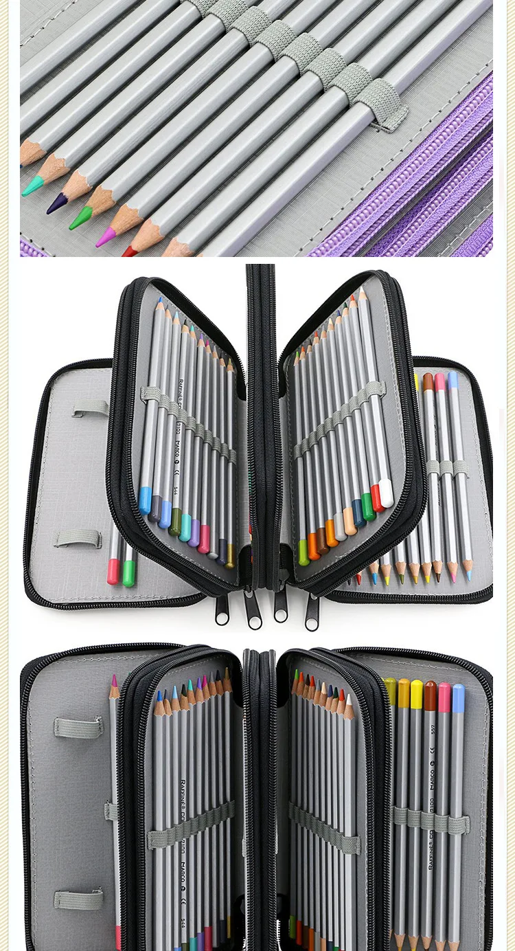 72 держателя 4 слоя Удобный сплошной цвет Квадратные школьные карандаши чехол большой емкости цветная сумка для карандашей пакет для студенческого подарка