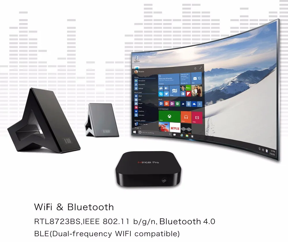 Wintel W8 Pro приставка Mini PC с Windows 10 Домашняя OS 2 ГБ/32 ГБ флэш-памяти на базе Windows W8 Pro с 2,4G, Wi-Fi, BT4.0 RJ45 100 M LAN