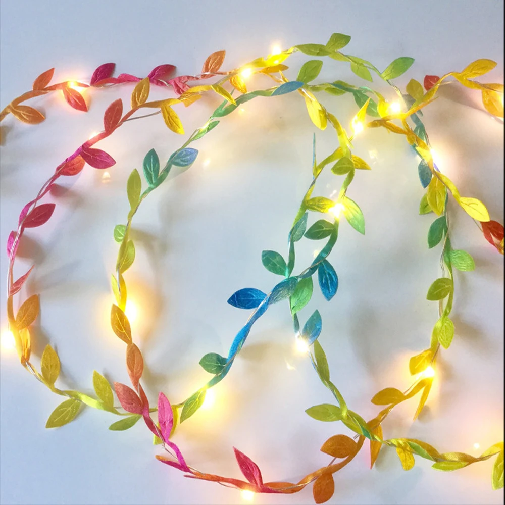 2m 20 LEDs Warm White Artificial Leaf Lights Copper Battery Powered for Christmas Party Wedding Garden decoration