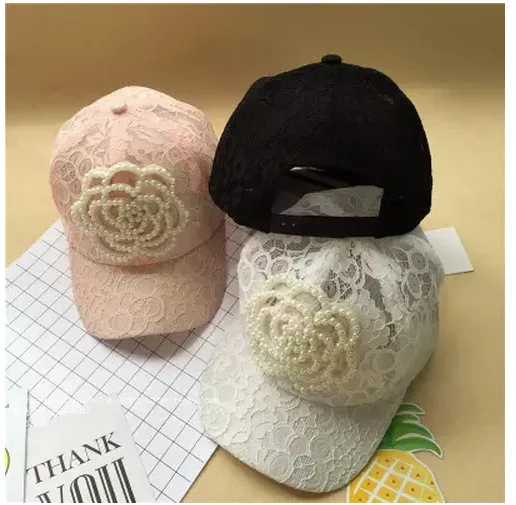 

2017 New Fashion lace baseball cap South Korea pearl flower baseball cap Woman Spring summer sun hat outdoor