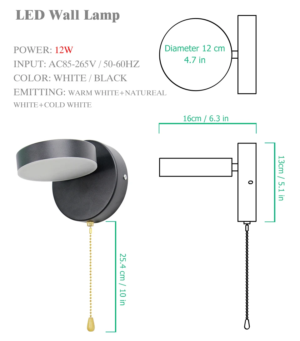 night lamp for bedroom wall Nordeic Led wall lamp 3 color lighting with switch wall light 12W With EU/ULPlug Indoor Modern for home Stairway Bedroom Bedside art deco wall lights