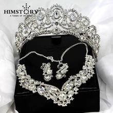 Grogeous Large European Rhinestones Crystal Bridal Tiara Necklace Earring 3PCS Set Wedding Party Choker Necklace Jewelry sets european lace choker necklace set